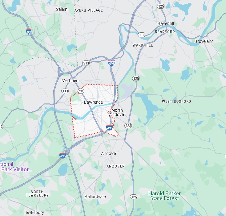 Map of Lawrence MA area.