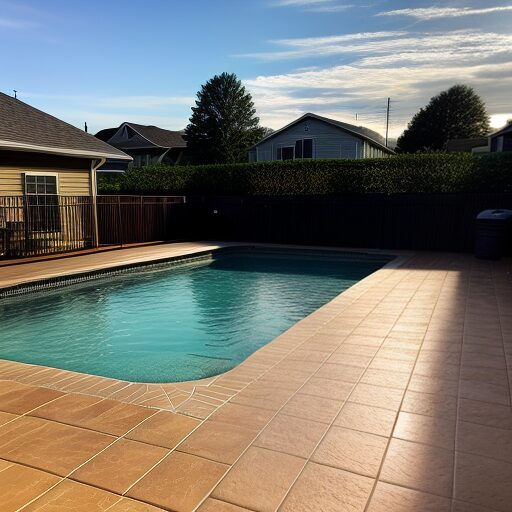 Stamped concrete patio surrounding pool